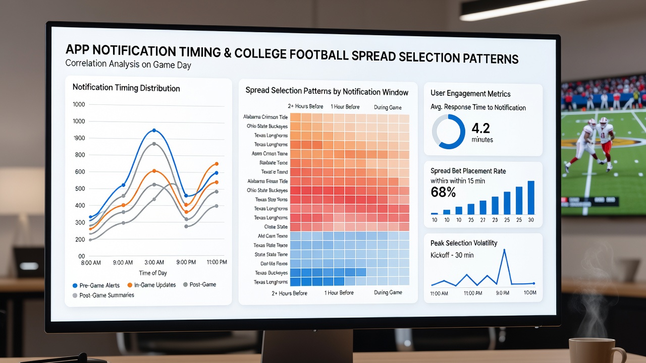 Smartphone displaying sports betting app with push notification about college football spread update
