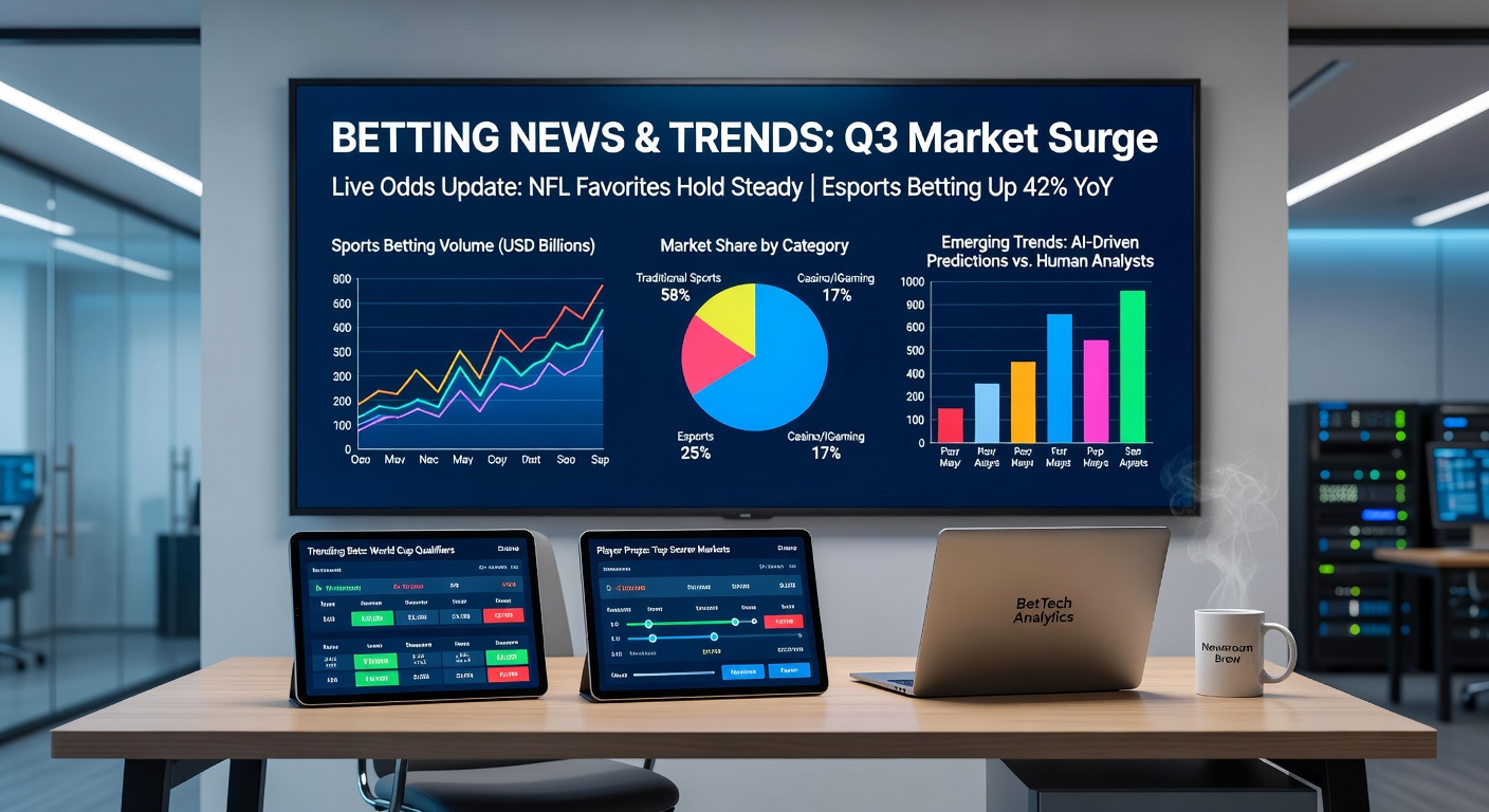 Illustration of prediction market interfaces alongside regulatory documents and sports event graphics