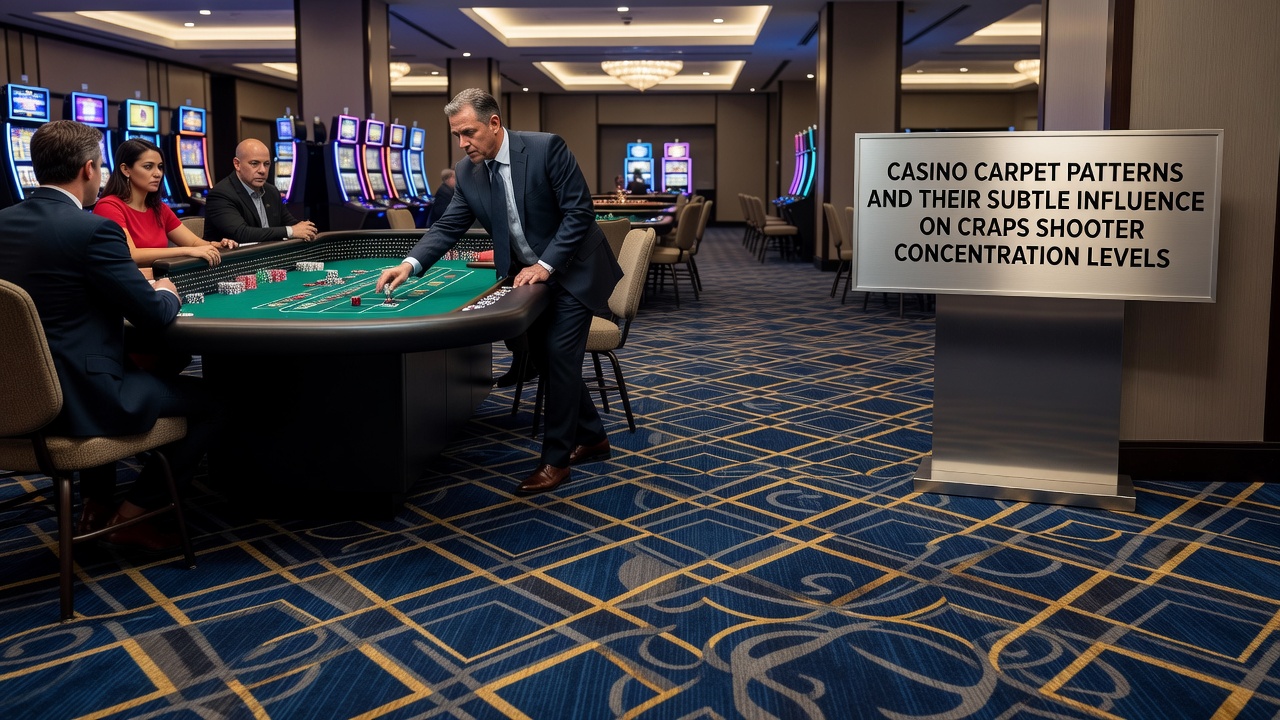 Close-up view of casino carpet texture beside active craps action