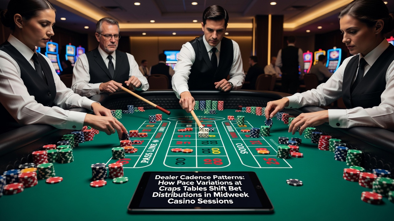 Craps table with dealer handling dice during a midweek session showing typical pace and player bet placements