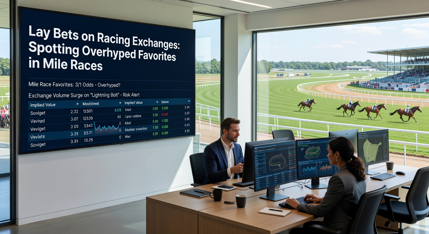 Horse racing exchange betting interface showing lay bets on a mile race favorite, with odds fluctuating in real-time