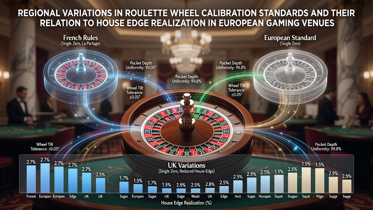 Roulette wheel close-up showing calibration markings and balance indicators used in European casino inspections