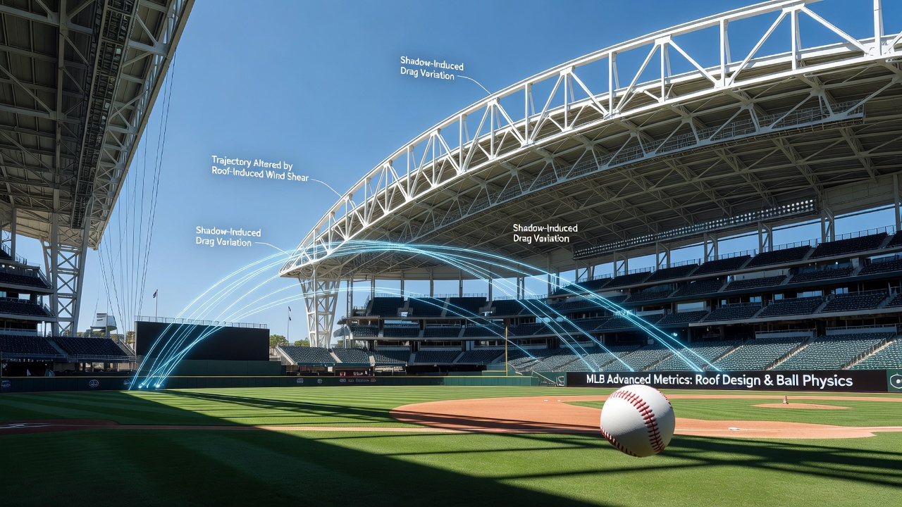 Interior view of an MLB stadium with closed roof showing lighting rigs and air circulation patterns